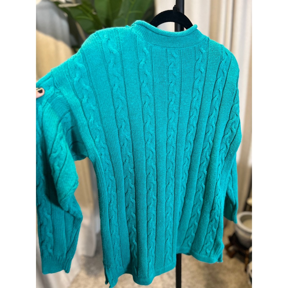 BEST American Clothing Co Vintage Teal Cable Knit Mock Neck Sweater Women Medium - Picture 5 of 8